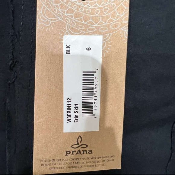 Prana Wm 6 Erin 100% Cotton A Line mini Skirt Boho with Lining Black zip NWT - Picture 6 of 7